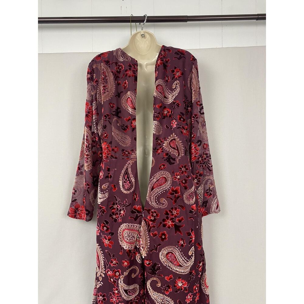 Chelsea‎ & Violet Jumpsuit Medium Red Burnout Velvet Paisley Retro Boho Wide Leg - Picture 6 of 15